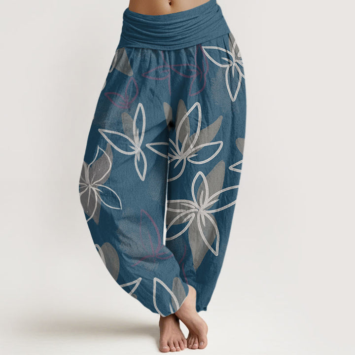 Buddha Stones Lässige Haremshose mit Blumenmuster für Damen, elastische Taille - Stahlblau - US22， UK/AU26，EU54 (6XL) - image 5