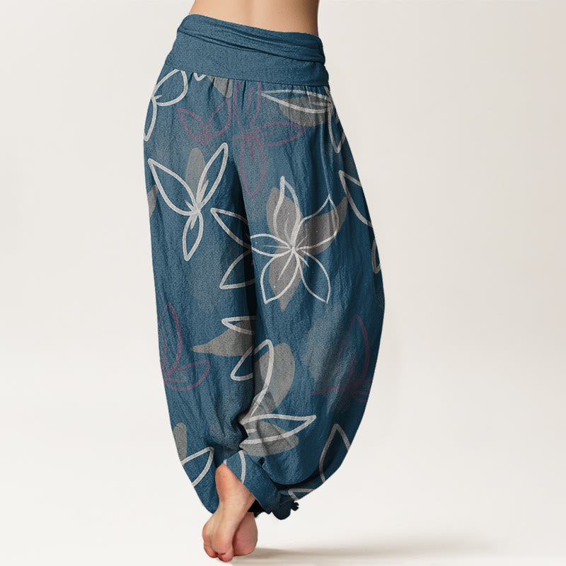 Buddha Stones Lässige Haremshose mit Blumenmuster für Damen, elastische Taille - image 6