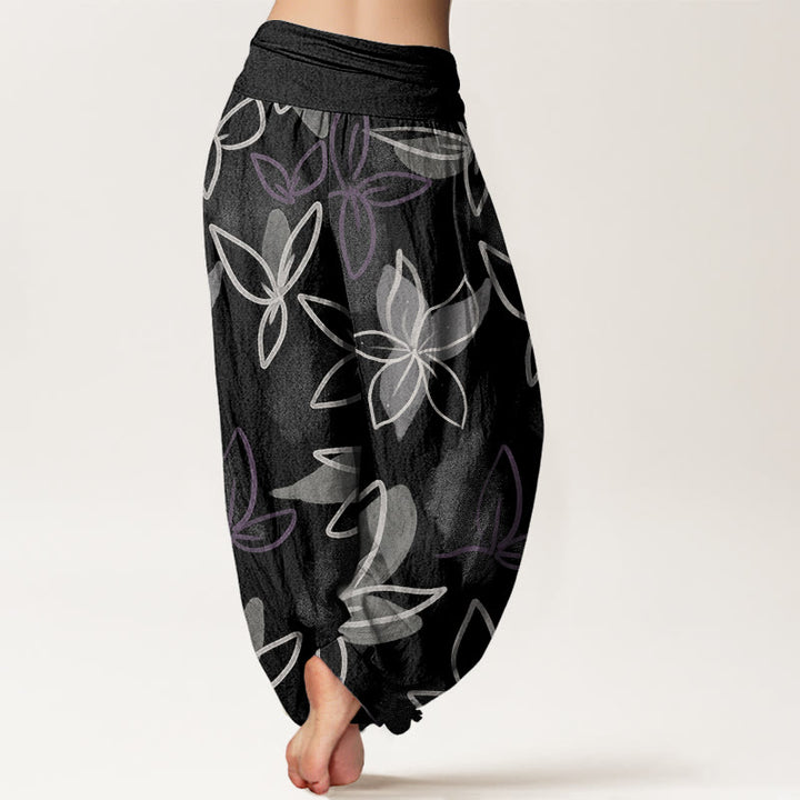 Buddha Stones Lässige Haremshose mit Blumenmuster für Damen, elastische Taille - image 9