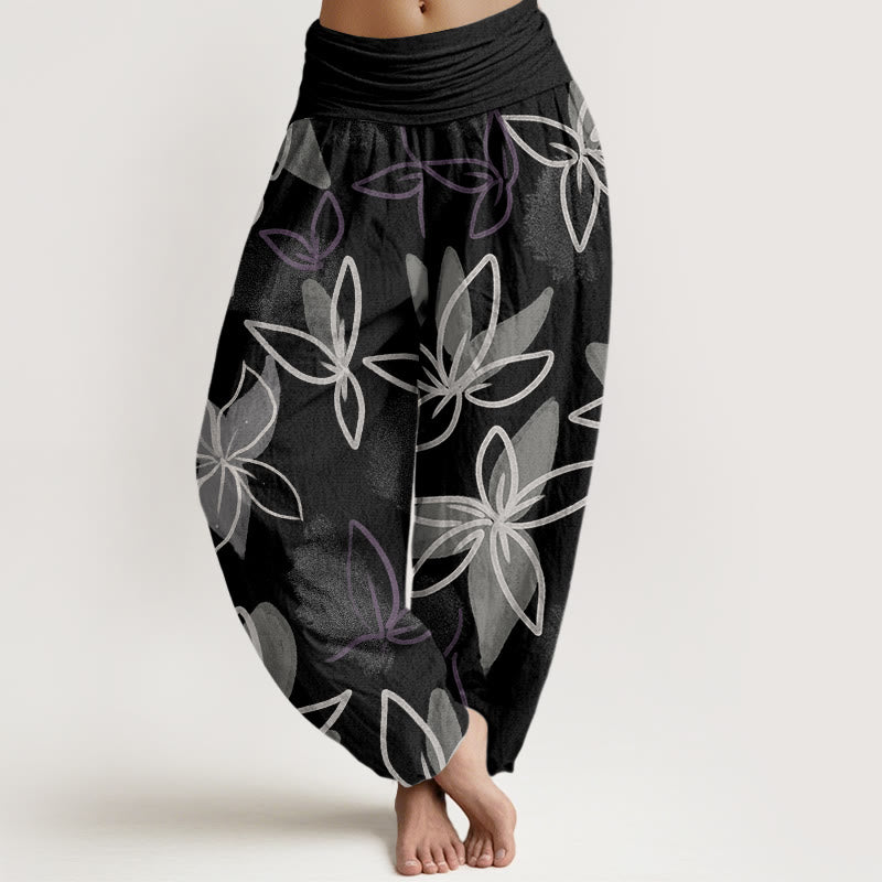 Buddha Stones Lässige Haremshose mit Blumenmuster für Damen, elastische Taille - Schwarz - US22， UK/AU26，EU54 (6XL) - image 8