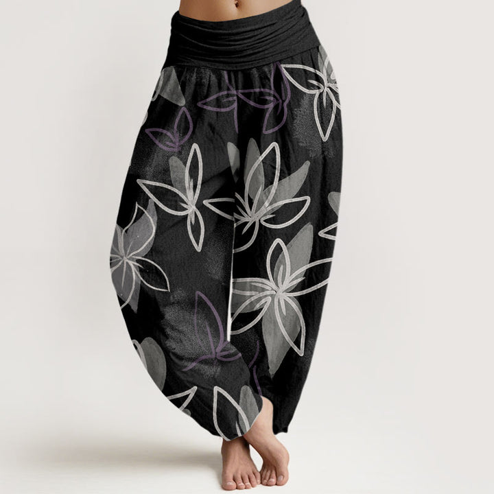 Buddha Stones Lässige Haremshose mit Blumenmuster für Damen, elastische Taille - Schwarz - US22， UK/AU26，EU54 (6XL) - image 8