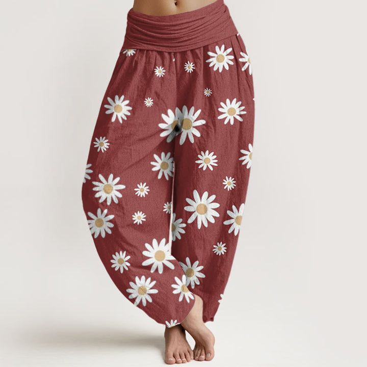 Buddha Stones Lässige Haremshose für Damen mit weißem Gänseblümchenmuster und elastischer Taille - IndianRed - US22， UK/AU26，EU54 (6XL) - image 5