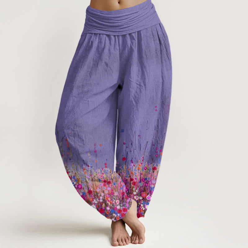 Lässige Haremshose aus Baumwolle mit Buddha Stones -Motiv, buntem Wildblumenmuster und elastischem Bund für Damen. - DarkOrchid - US22, UK/AU26, EU54 (6XL) - image 4