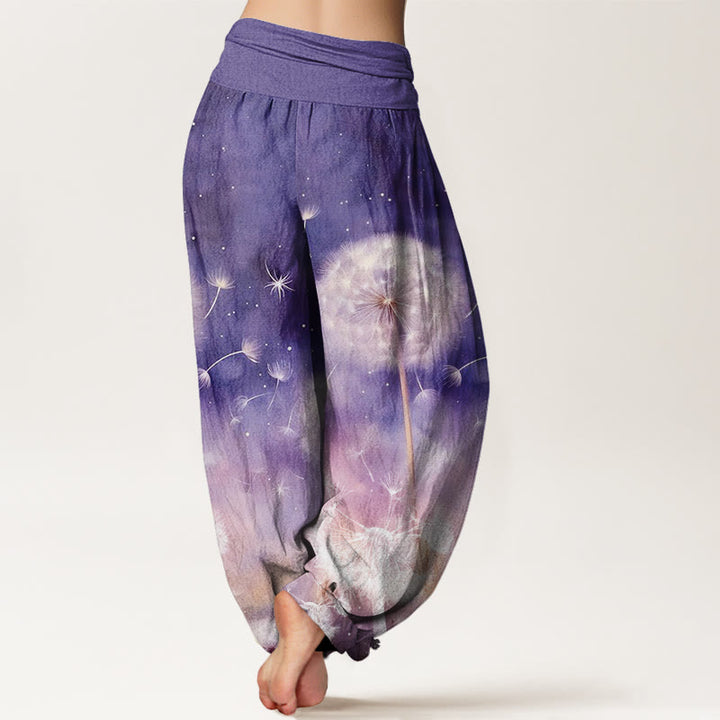 Buddha Stones Lässige Haremshose mit Löwenzahnmuster für Damen, elastische Taille - image 2