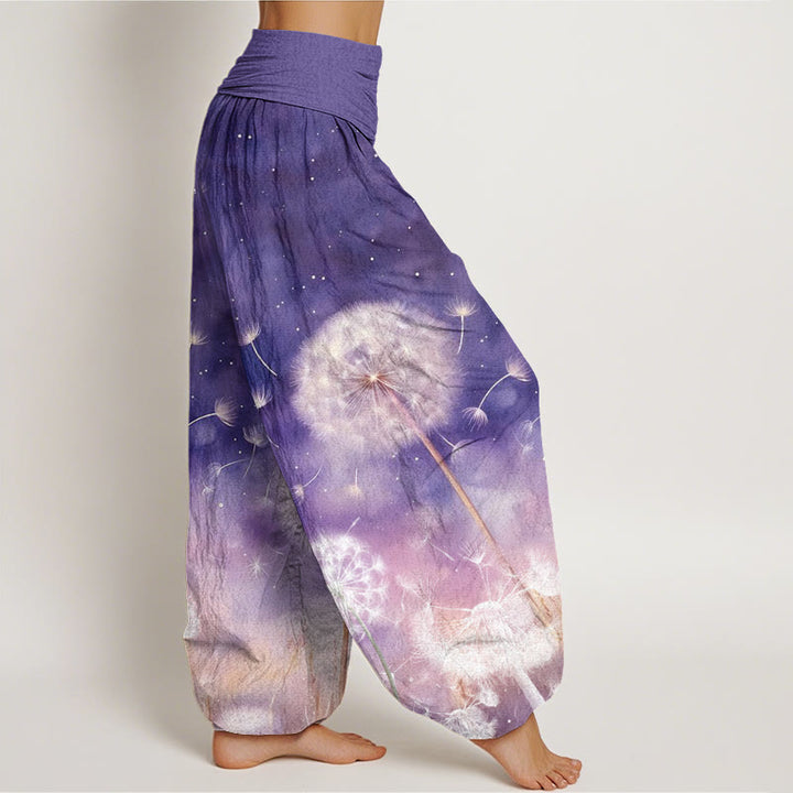 Buddha Stones Lässige Haremshose mit Löwenzahnmuster für Damen, elastische Taille - image 3