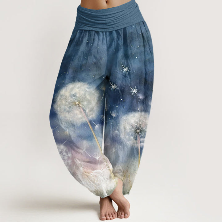 Buddha Stones Lässige Haremshose mit Löwenzahnmuster für Damen, elastische Taille - Stahlblau - US22， UK/AU26，EU54 (6XL) - image 5