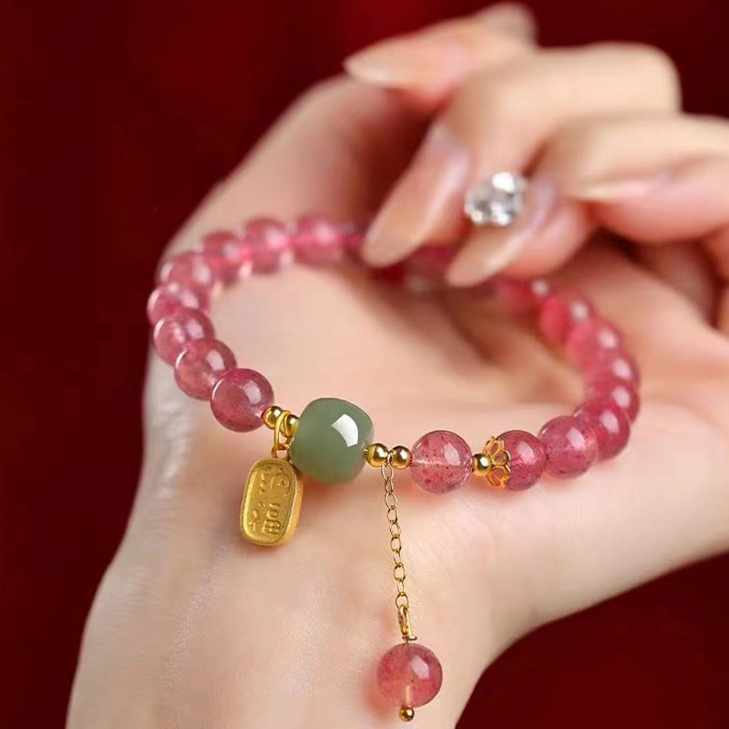 Buddha Stones Natürliches Erdbeerquarz Fu Charakter Jade Positives Heilungsarmband