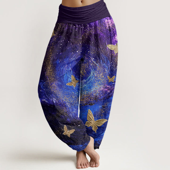 Buddha Stones Casual Nebulae Butterfly Pattern Damen Haremshose mit elastischer Taille