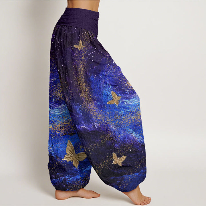 Buddha Stones Casual Nebulae Butterfly Pattern Damen Haremshose mit elastischer Taille