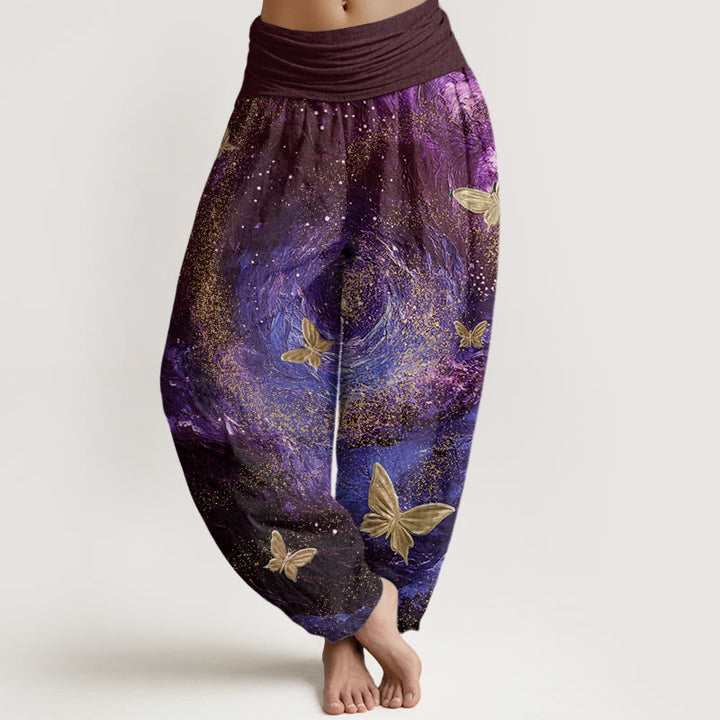 Buddha Stones Casual Nebulae Butterfly Pattern Damen Haremshose mit elastischer Taille