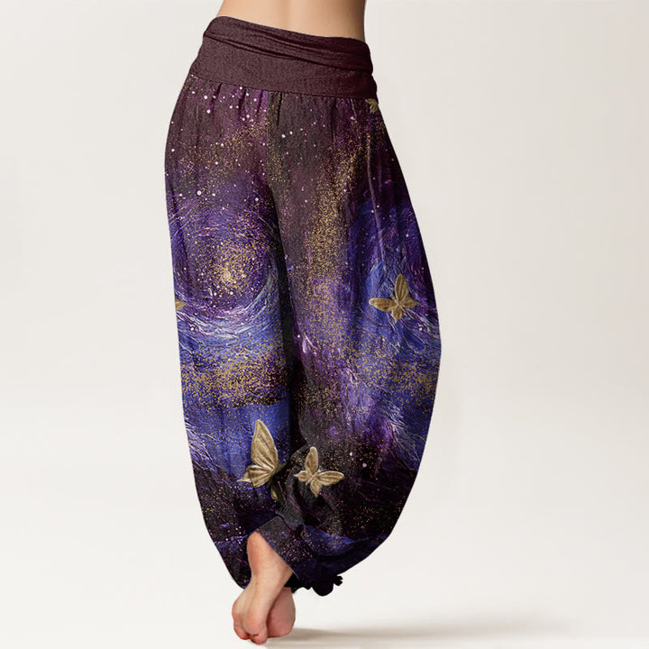 Buddha Stones Casual Nebulae Butterfly Pattern Damen Haremshose mit elastischer Taille