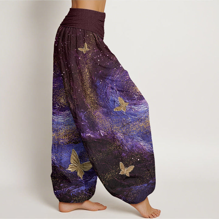Buddha Stones Casual Nebulae Butterfly Pattern Damen Haremshose mit elastischer Taille