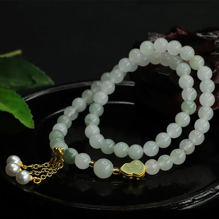 Buddha Stones Natürliches Tianshan Jade Lotus Kürbis Doppelkreis Wohlstandsarmband
