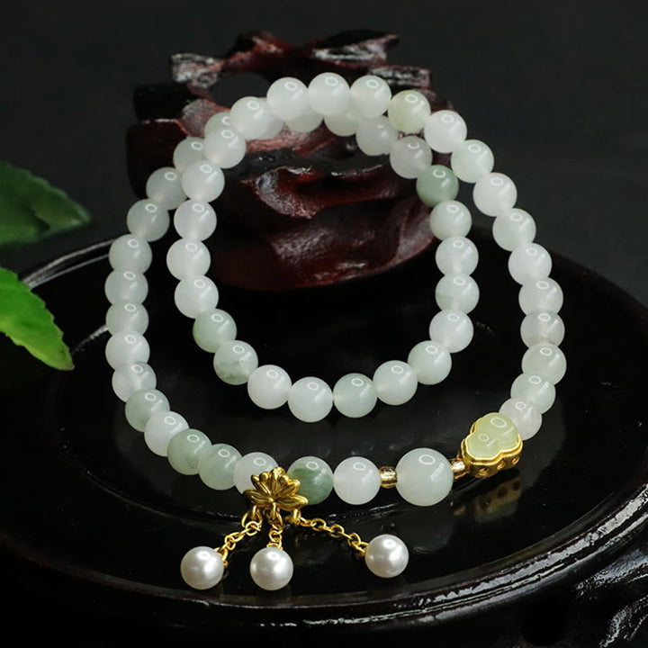 Buddha Stones Natürliches Tianshan Jade Lotus Kürbis Doppelkreis Wohlstandsarmband