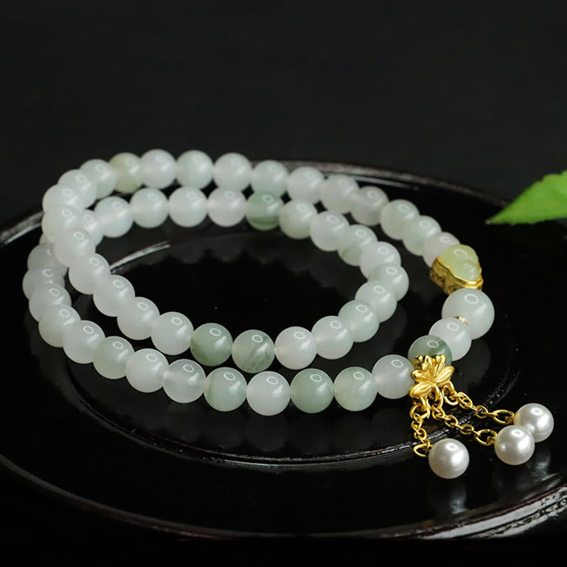 Buddha Stones Natürliches Tianshan Jade Lotus Kürbis Doppelkreis Wohlstandsarmband