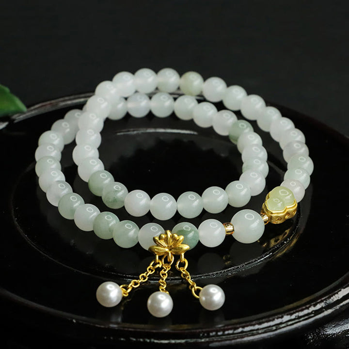 Buddha Stones Natürliches Tianshan Jade Lotus Kürbis Doppelkreis Wohlstandsarmband