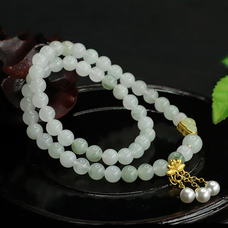 Buddha Stones Natürliches Tianshan Jade Lotus Kürbis Doppelkreis Wohlstandsarmband
