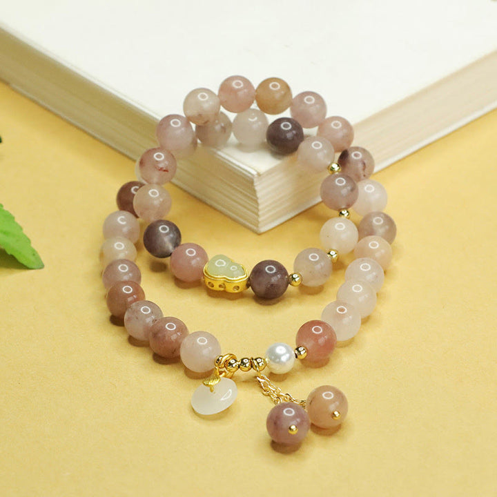 Buddha Stones Naturgoldene Seide Jade Doppelschicht Kürbis Peace Buckle Glücksarmband