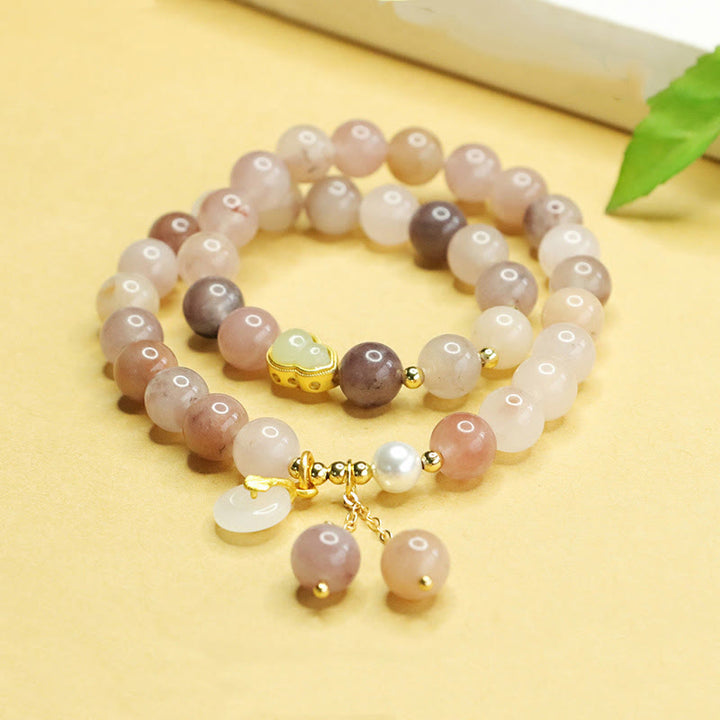 Buddha Stones Naturgoldene Seide Jade Doppelschicht Kürbis Peace Buckle Glücksarmband