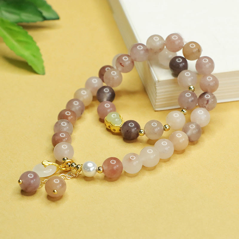 Buddha Stones Naturgoldene Seide Jade Doppelschicht Kürbis Peace Buckle Glücksarmband