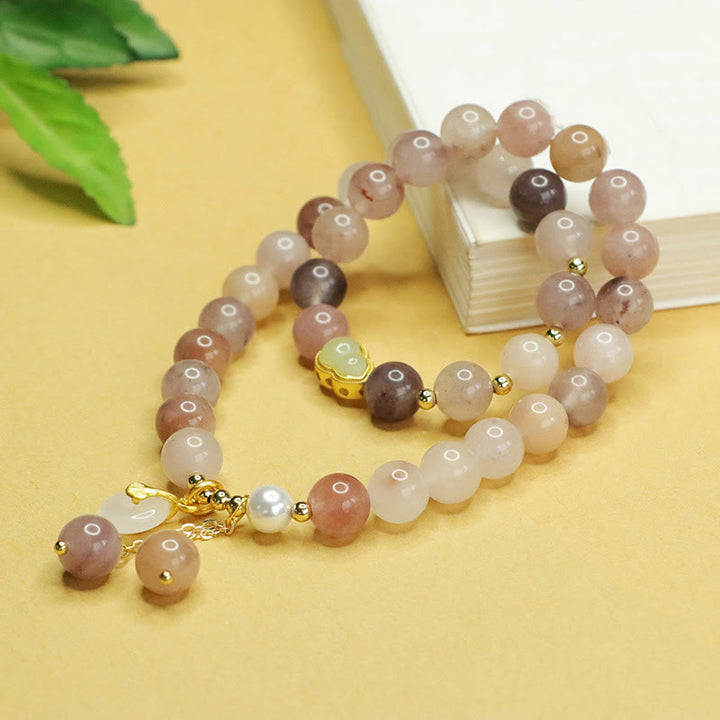 Buddha Stones Naturgoldene Seide Jade Doppelschicht Kürbis Peace Buckle Glücksarmband