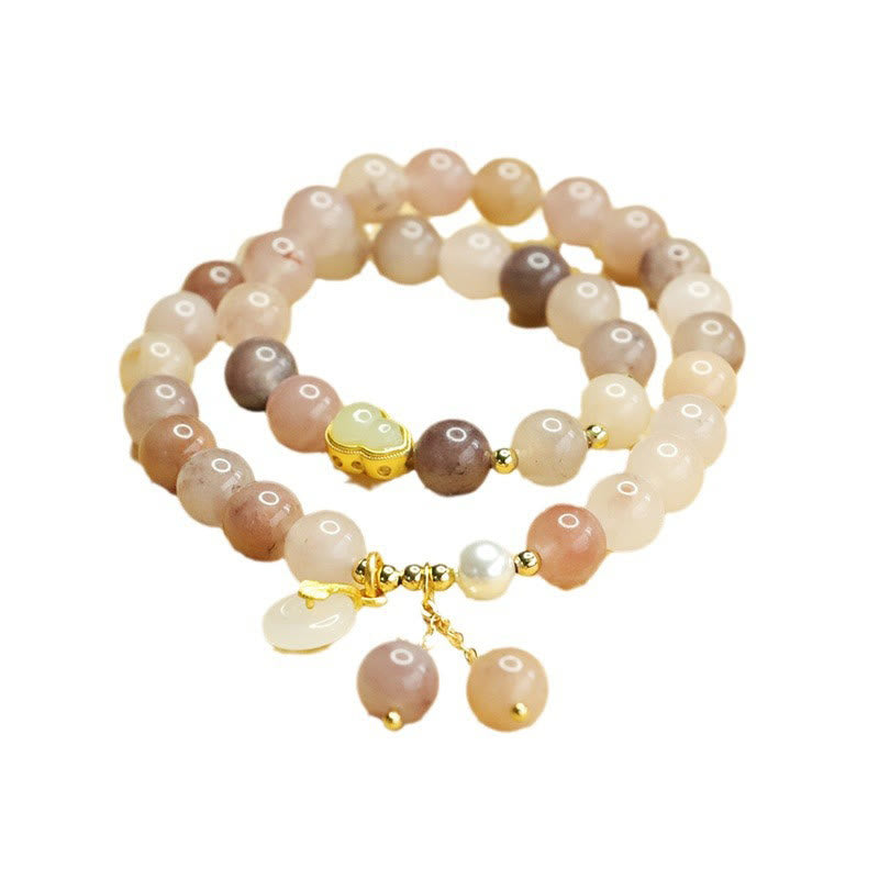 Buddha Stones Naturgoldene Seide Jade Doppelschicht Kürbis Peace Buckle Glücksarmband