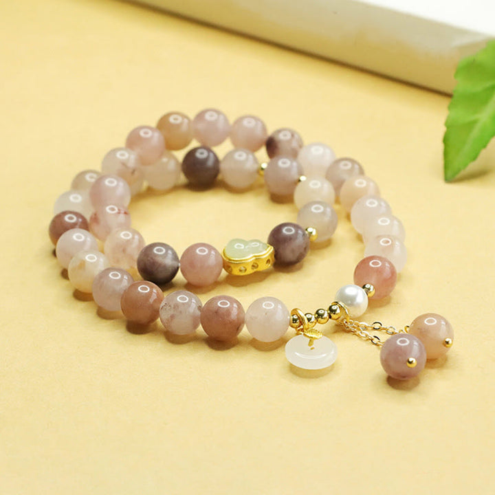 Buddha Stones Naturgoldene Seide Jade Doppelschicht Kürbis Peace Buckle Glücksarmband