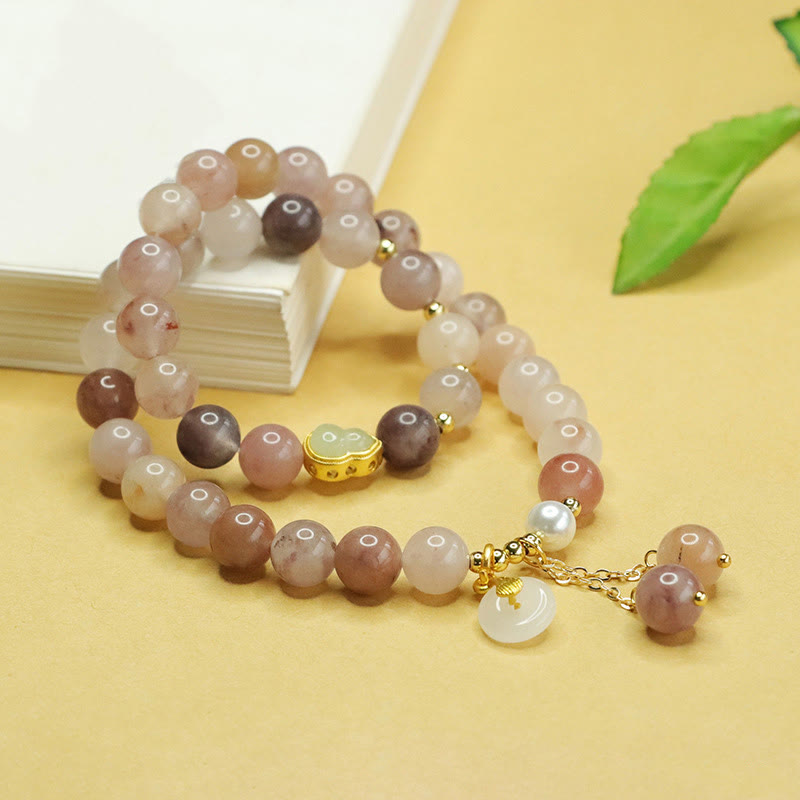 Buddha Stones Naturgoldene Seide Jade Doppelschicht Kürbis Peace Buckle Glücksarmband