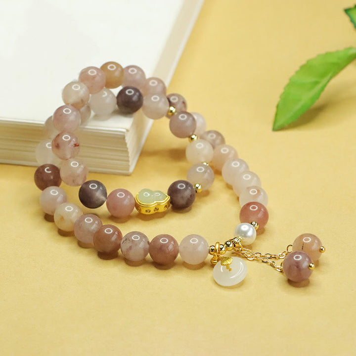 Buddha Stones Naturgoldene Seide Jade Doppelschicht Kürbis Peace Buckle Glücksarmband