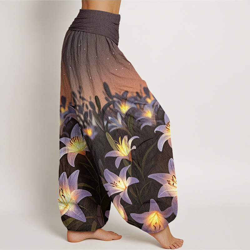 Buddha Stones Lässige Haremshose mit Lilienmuster für Damen, elastische Taille - image 7