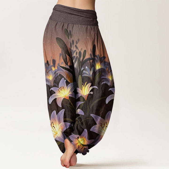 Buddha Stones Lässige Haremshose mit Lilienmuster für Damen, elastische Taille - image 6