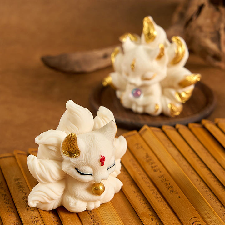 Buddha Stones, kleiner neunschwänziger Fuchs, geschnitzt, Elfenbein, Obststütze, Heimdekoration
