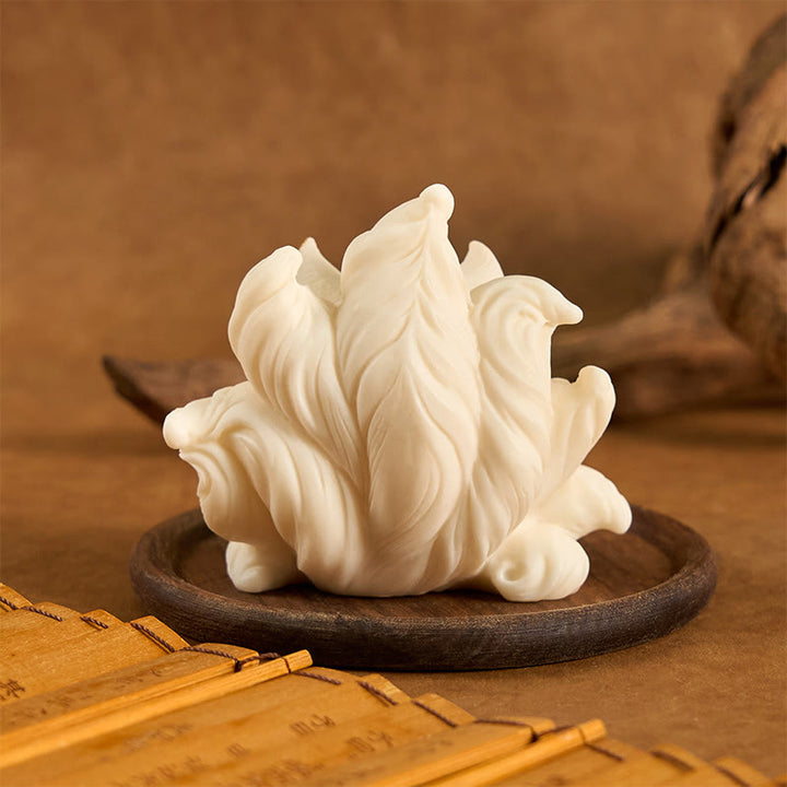 Buddha Stones, kleiner neunschwänziger Fuchs, geschnitzt, Elfenbein, Obststütze, Heimdekoration