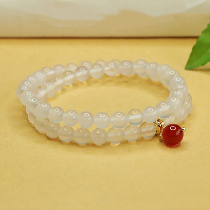 Buddha Stones Armband mit natürlicher Chalcedon- und roter Achatperle, doppellagig, Harmonie und positives Gefühl