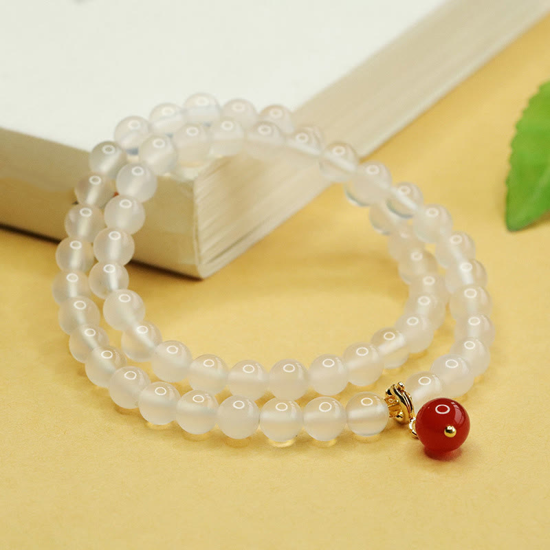 Buddha Stones Armband mit natürlicher Chalcedon- und roter Achatperle, doppellagig, Harmonie und positives Gefühl