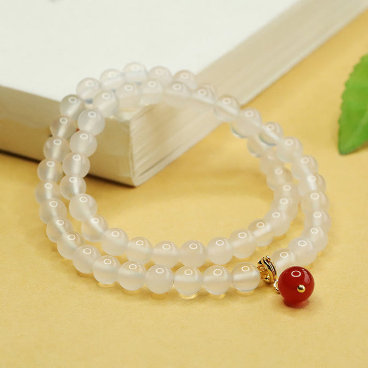 Buddha Stones Armband mit natürlicher Chalcedon- und roter Achatperle, doppellagig, Harmonie und positives Gefühl