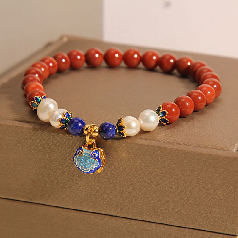 Buddha Stones Natürliche Südrote Achatperle Peace Lock Charm Positives Armband