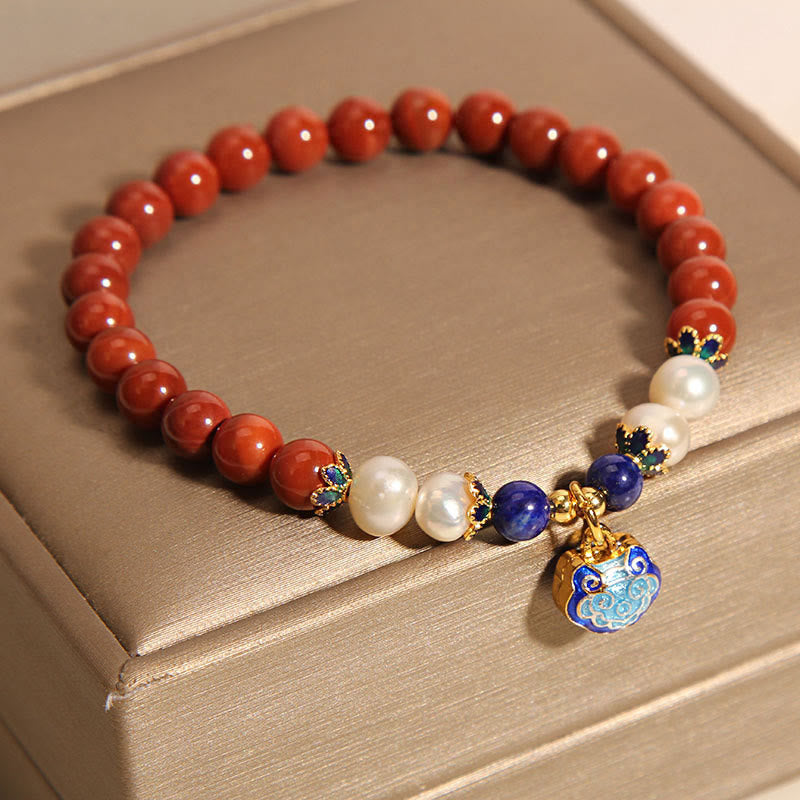 Buddha Stones Natürliche Südrote Achatperle Peace Lock Charm Positives Armband
