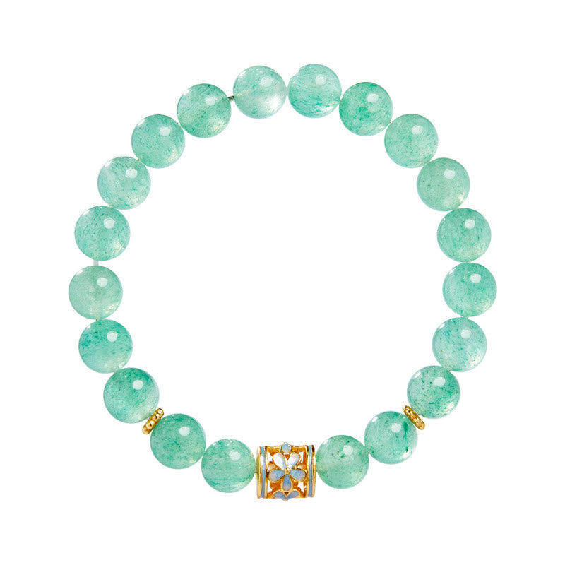Buddha Stones 925 Sterling Silber Grüne Erdbeerquarz Blume Ruhe Armband