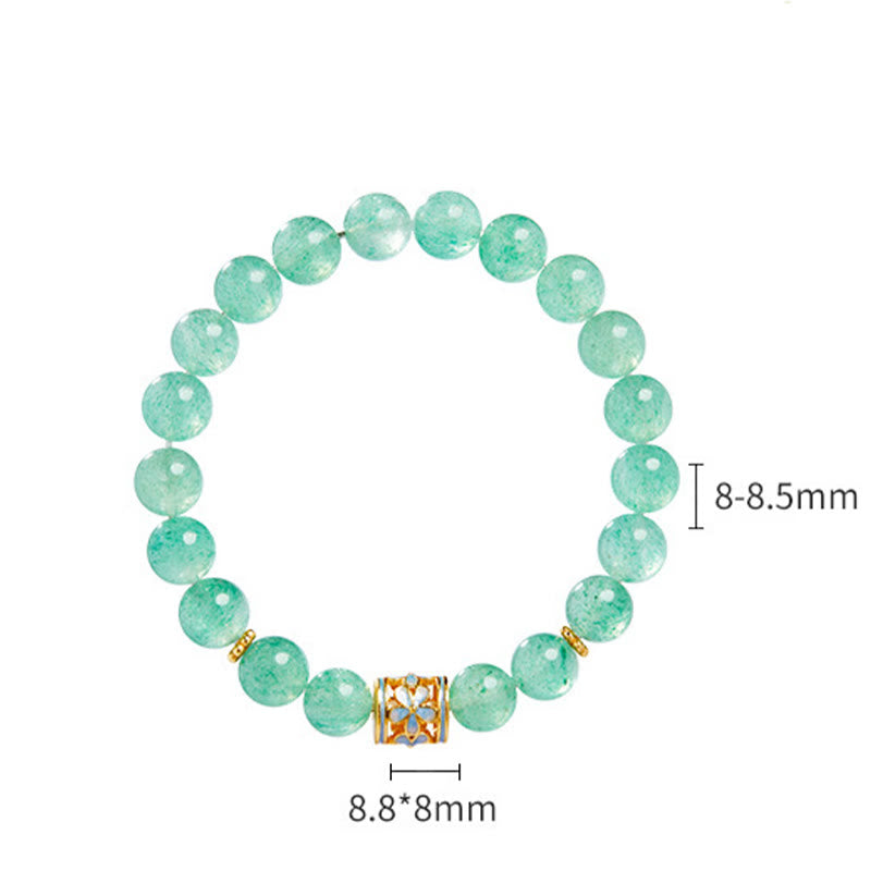 Buddha Stones 925 Sterling Silber Grüne Erdbeerquarz Blume Ruhe Armband