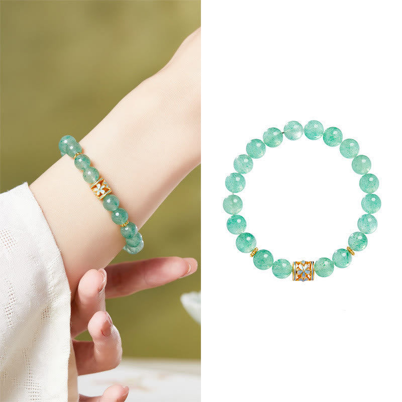 Buddha Stones 925 Sterling Silber Grüne Erdbeerquarz Blume Ruhe Armband