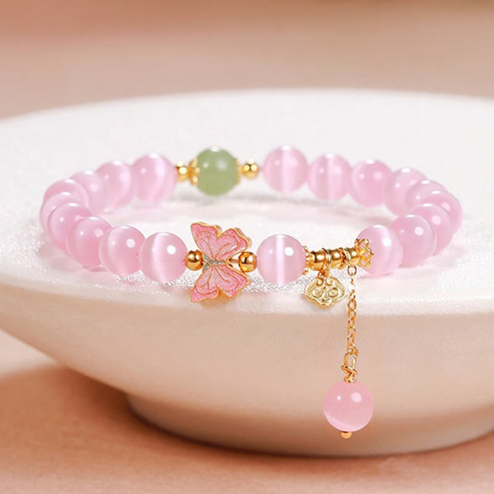 Buddha Stones 925 Sterling Silber Katzenauge Hetian Jade Schmetterling Peace Lock Charm Peace Armband