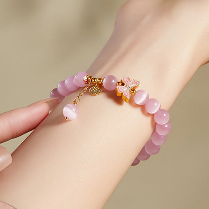 Buddha Stones 925 Sterling Silber Katzenauge Hetian Jade Schmetterling Peace Lock Charm Peace Armband - image 4