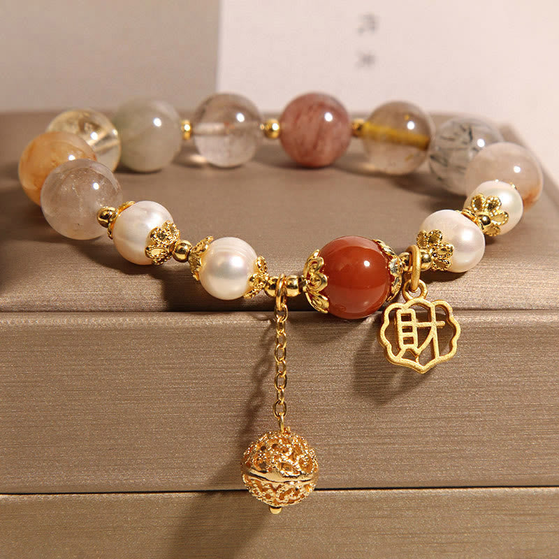 Buddha Stones Armband mit natürlicher Rutilquarzperle, die Glück und Reichtum anzieht
