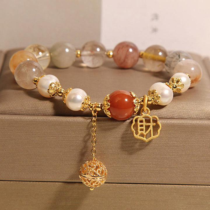 Buddha Stones Armband mit natürlicher Rutilquarzperle, die Glück und Reichtum anzieht