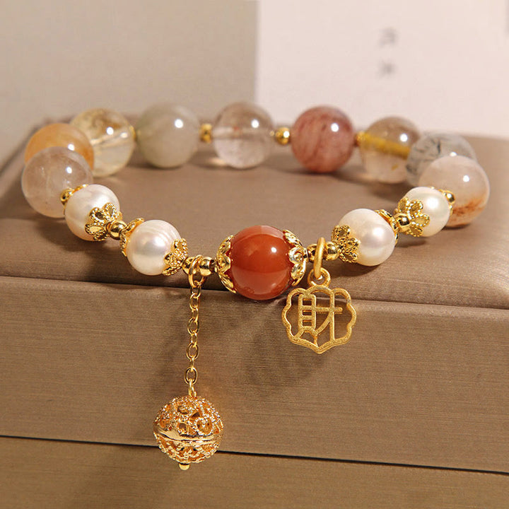 Buddha Stones Armband mit natürlicher Rutilquarzperle, die Glück und Reichtum anzieht