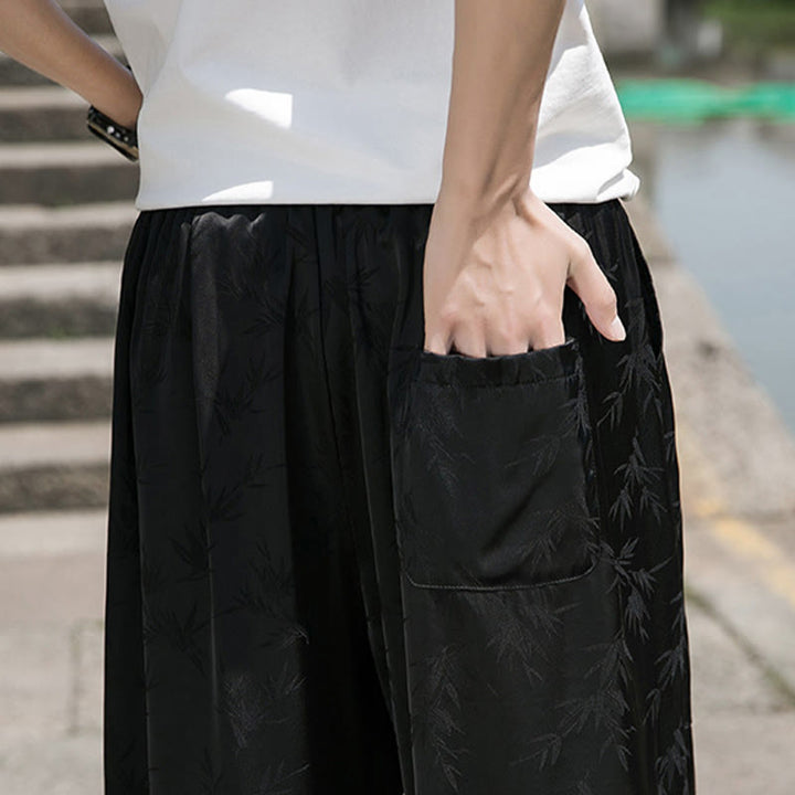 Buddha Stones Sommer-Baumwollhose aus Eisseide, Jacquard-Bambusmuster für Herren mit Kordelzug und Taschen