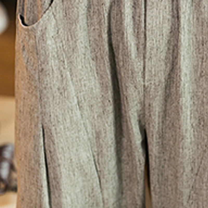 Buddha Stones Lässige, einfarbige Herrenhose aus Baumwollleinen mit elastischem Bund und Kordelzug und Taschen - image 14