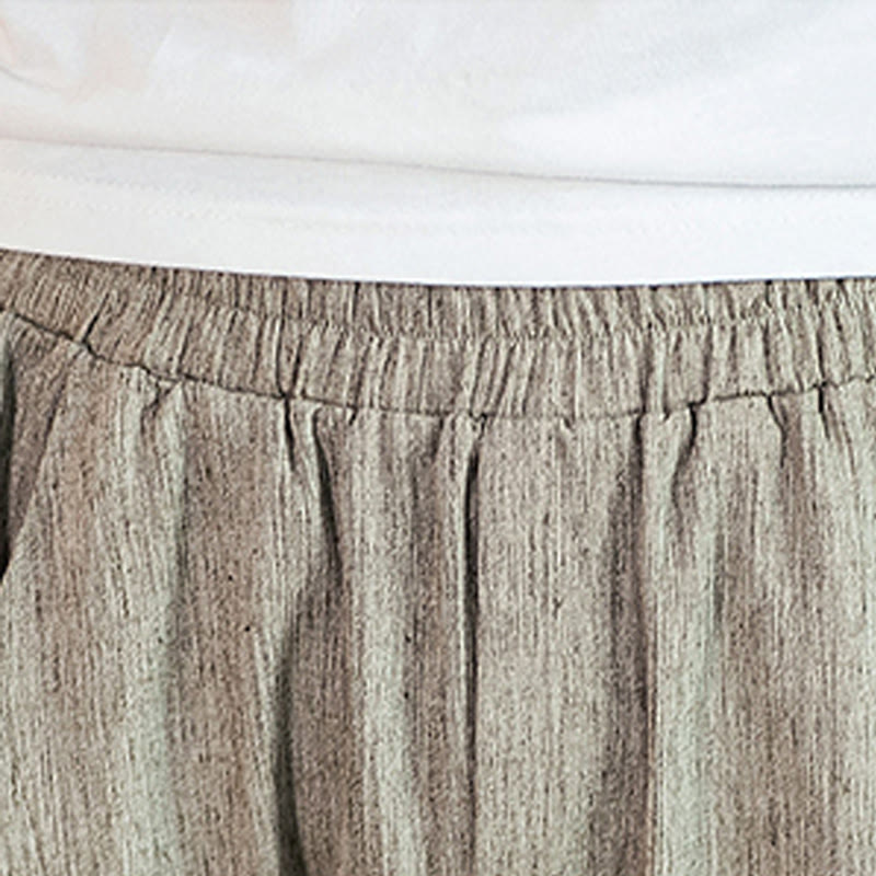 Buddha Stones Lässige, einfarbige Herrenhose aus Baumwollleinen mit elastischem Bund und Kordelzug und Taschen - image 12