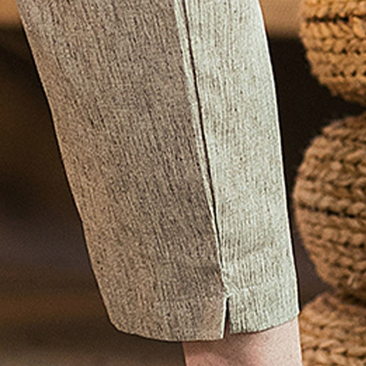 Buddha Stones Lässige, einfarbige Herrenhose aus Baumwollleinen mit elastischem Bund und Kordelzug und Taschen